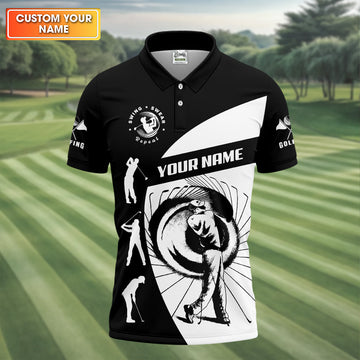 Swing Swear Repeat Custom Funny Golf Polo Shirt, Dad Golf Gifts