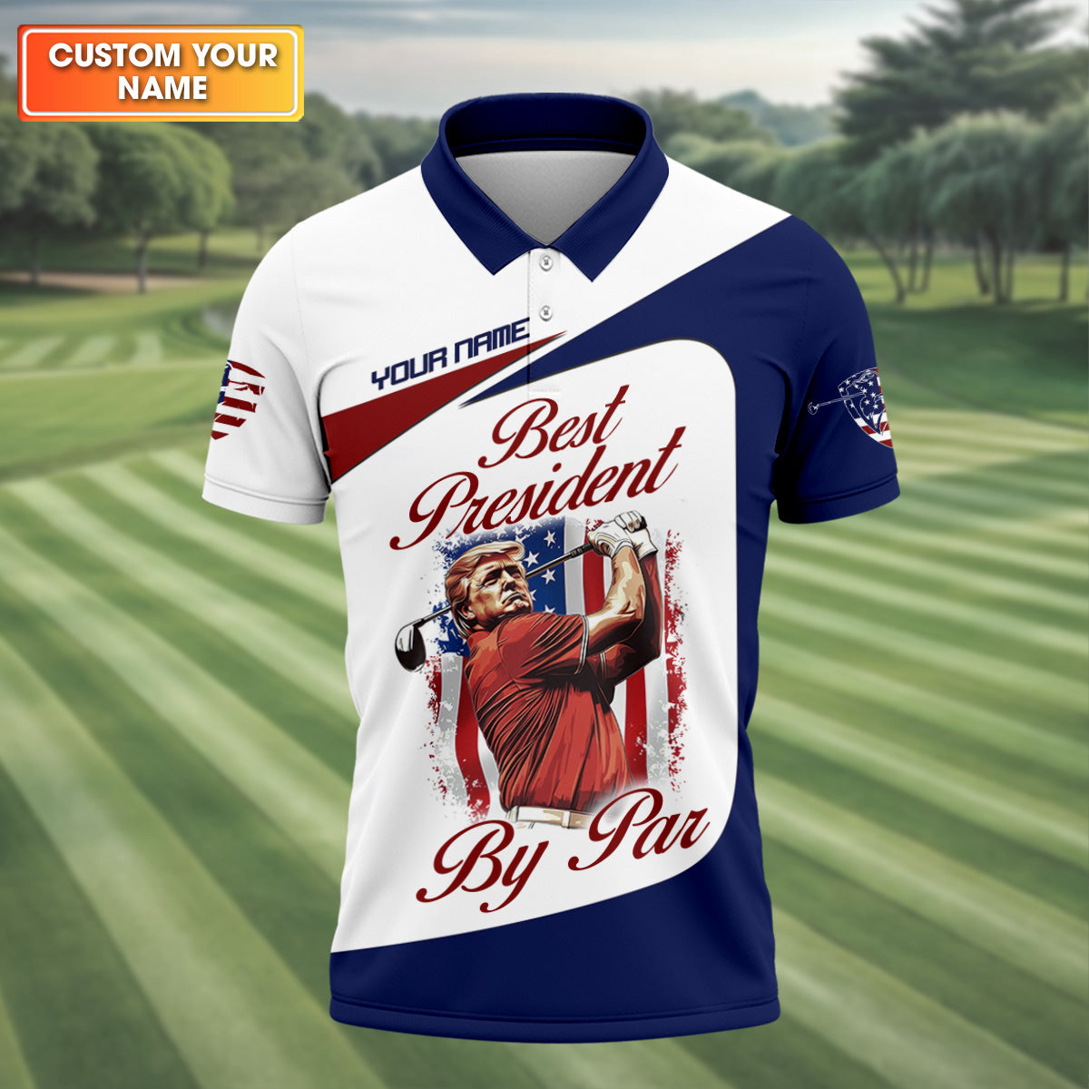 Trump Best President By Par Custom Funny Golf Polo Shirt For Men, Christmas Golf Gift