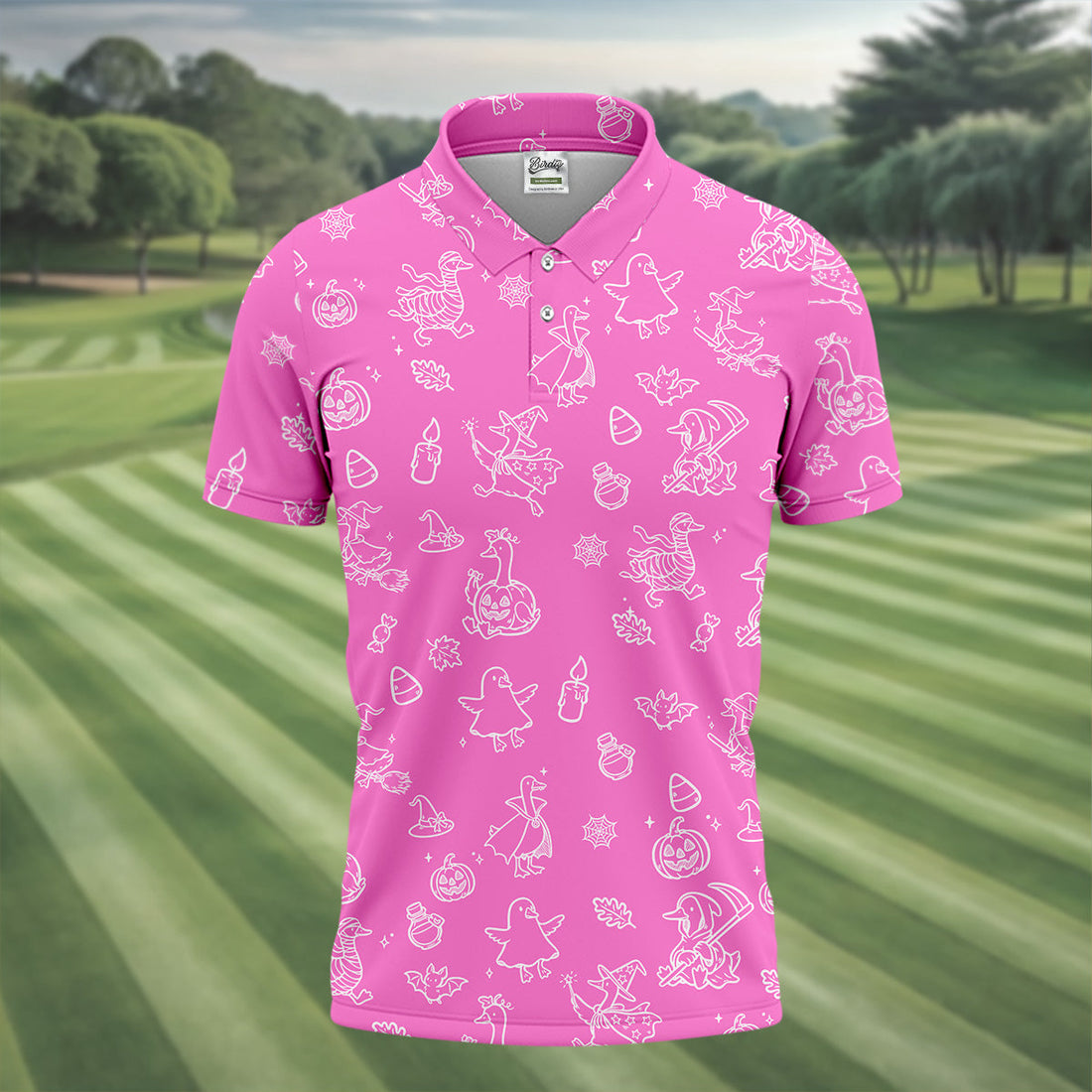 Goose Halloween, Doodle Pattern, Pink Golf Shirt, Mens Funny Golf Shirts, Long Sleeve Golf Shirts, Men Golf Polo