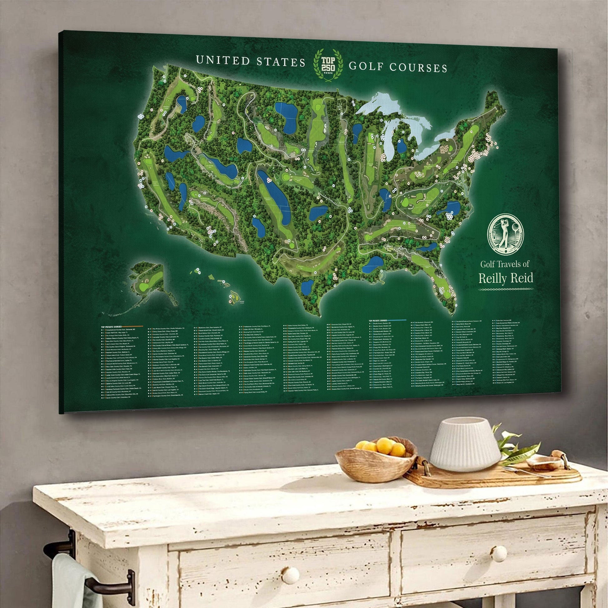 Custom Top Golf Courses In The Us Canvas, 250 Golf Courses Map, Gifts For Golf Lovers