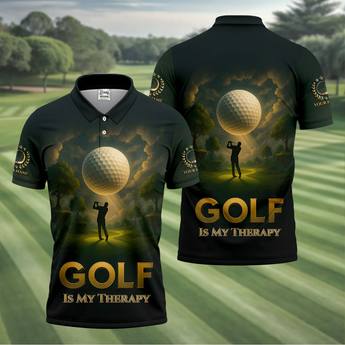 Golf Is My Therapy Cool Golf Polos, Golf Shirts For Men, Personalized Golf Ball Hoodies For Men, Customized Golf Polos