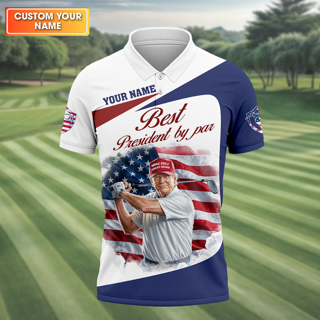 Best President By Par Custom Funny Golf Polo Shirt, Trump Shirt, Christmas Golf Gift
