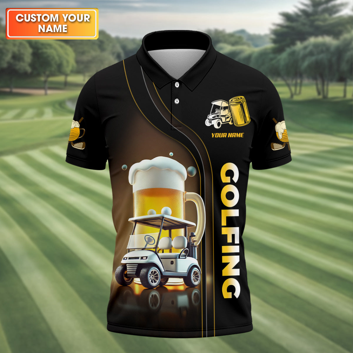 A Good Day Starts With Golf Carts And Beer Custom Men's Golf Polo Shirt, Funny Golf Shirt, Dad Golf Gift