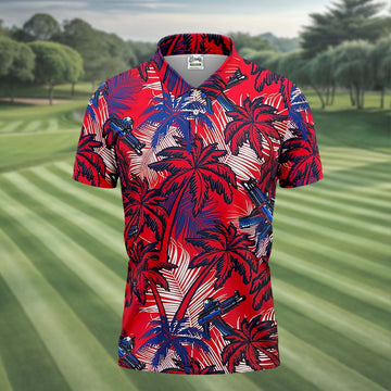 Tropical Sunset Mens Golf Polo Shirt, Mens Goft Shirt, Christmas Golf Gift