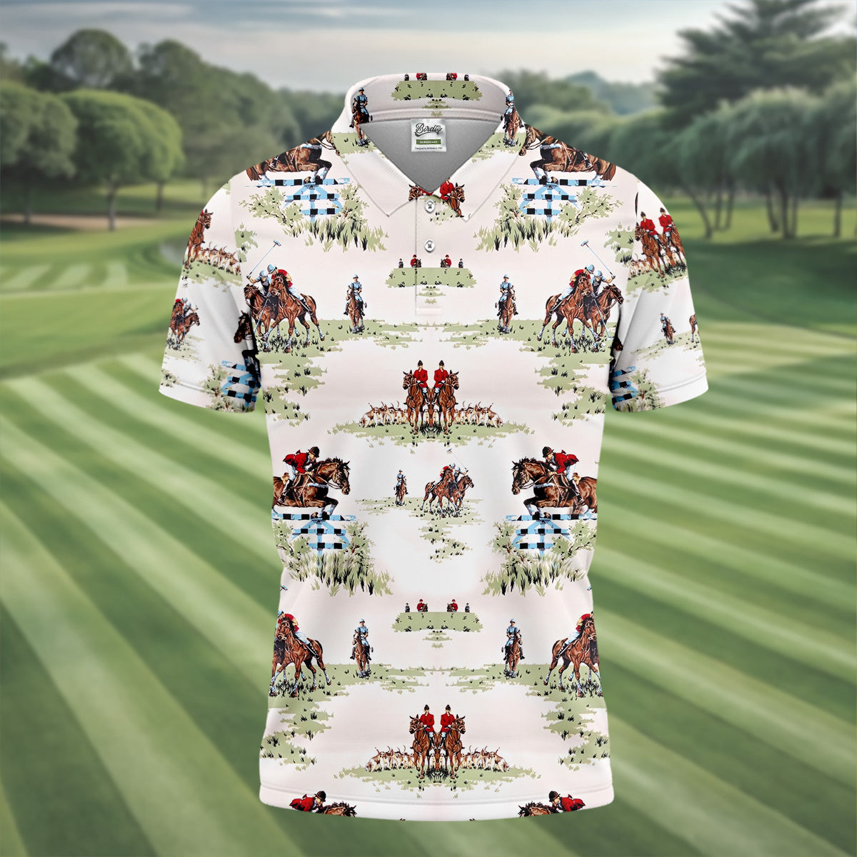 Equestrian Theme Mens Golf Polo Shirts, Unique Gift For Golfer, Golf Accessories For Men