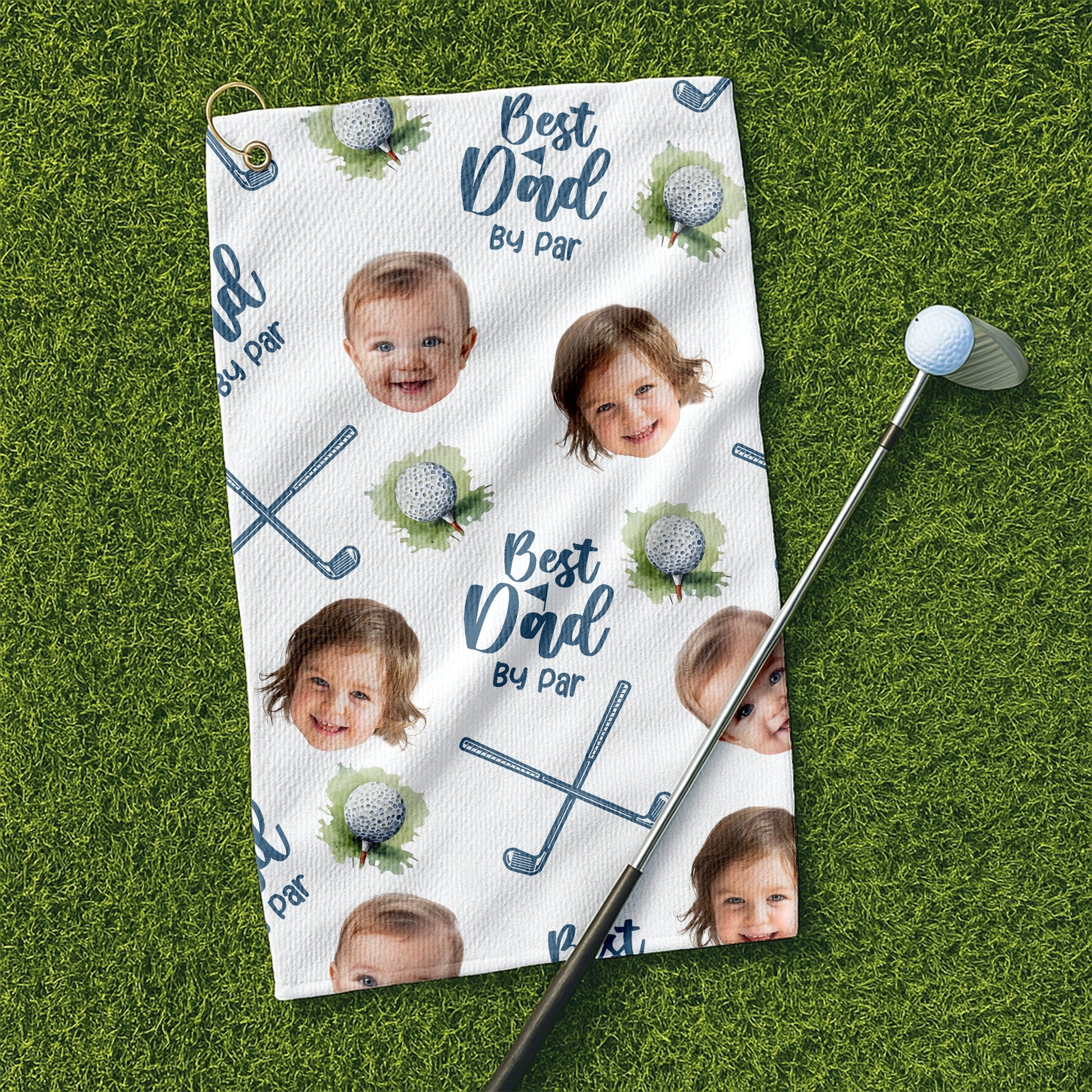 Best Dad By Par Custom Kids Face Funny Golf Towel, Golf Gifts For Dad, Gift For The Golfing Dad