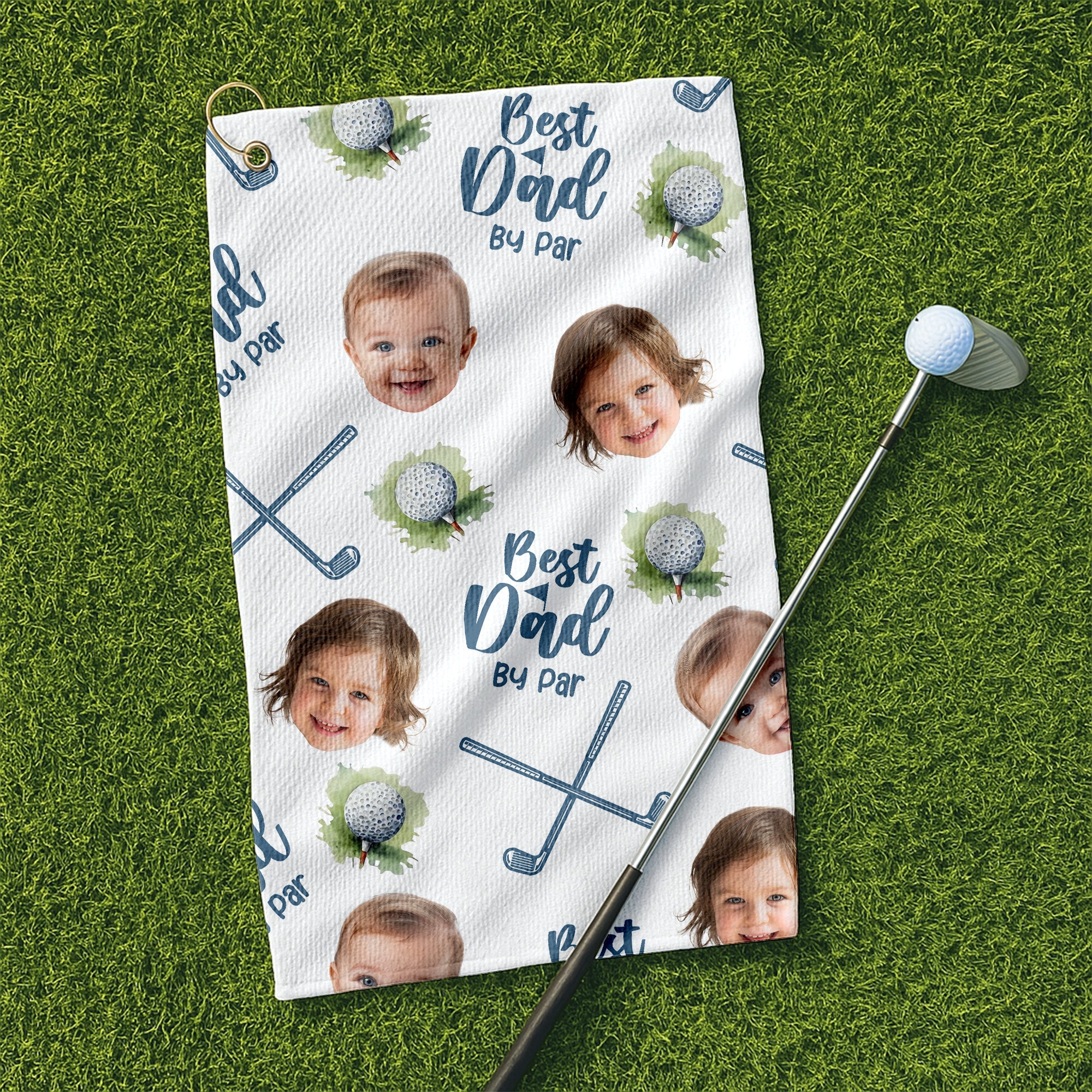 Best Dad By Par Custom Kids Face Funny Golf Towel, Golf Gifts For Dad, Gift For The Golfing Dad