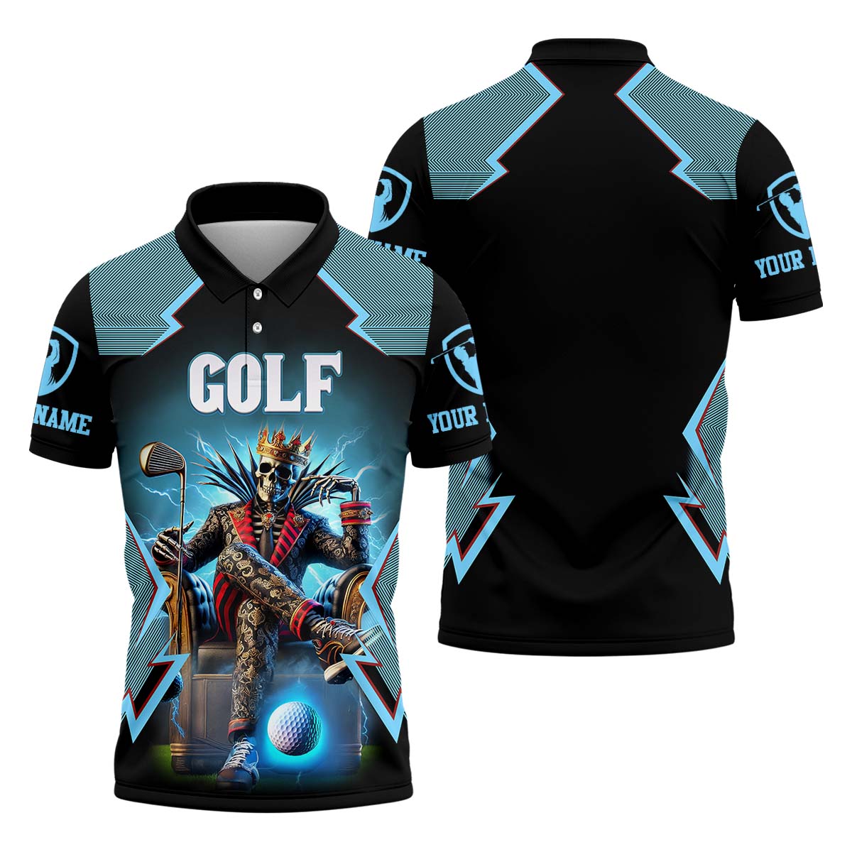 Skeleton King Custom Men's Golf Polo Shirt, Golfing Apparel, Gift For Golfers