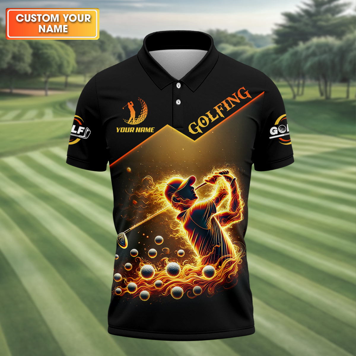 Custom Golden Fire Its Take A Lot Of Golf Ball To Golf Like I Do Men's Golf Polo Shirt, Dad Golf Gift