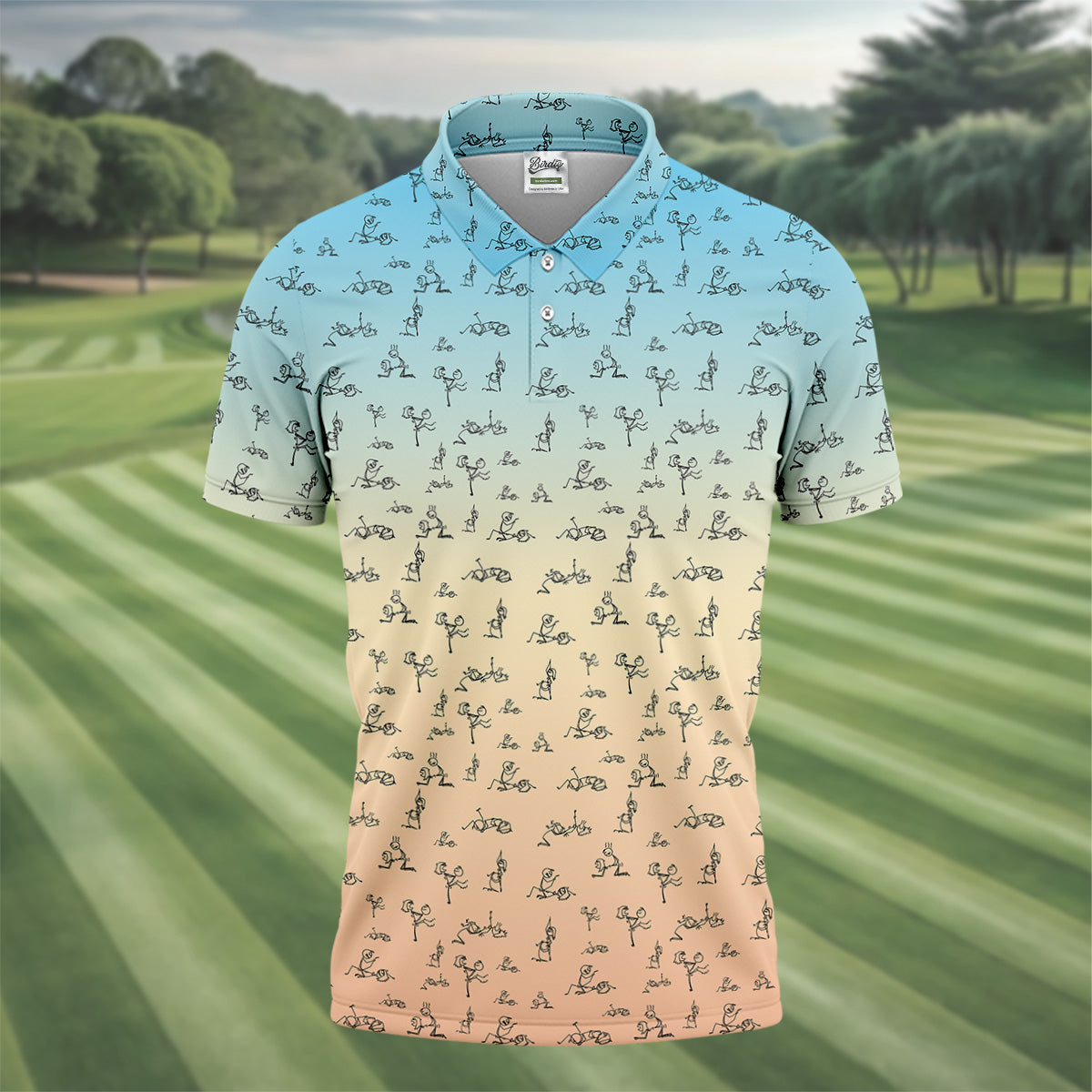 Stickman Couple Blue Orange Fun Men's Golf Polos, Unique Gift For Golfer, Polo For Men