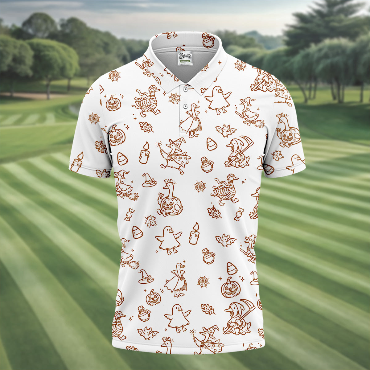 Goose Halloween, Doodle Pattern, White Golf Shirt, Mens Funny Golf Shirts, Long Sleeve Golf Shirts, Men Golf Polo