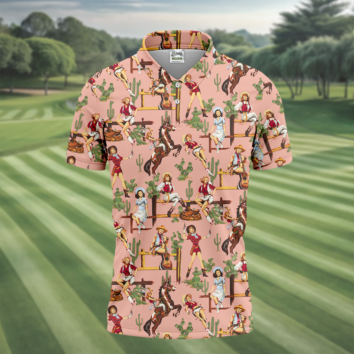 Desert Cowgirl Western Golf Shirt, Mens Golf Polo Shirts, Unique Gift For Golfer, Golfing Apparel