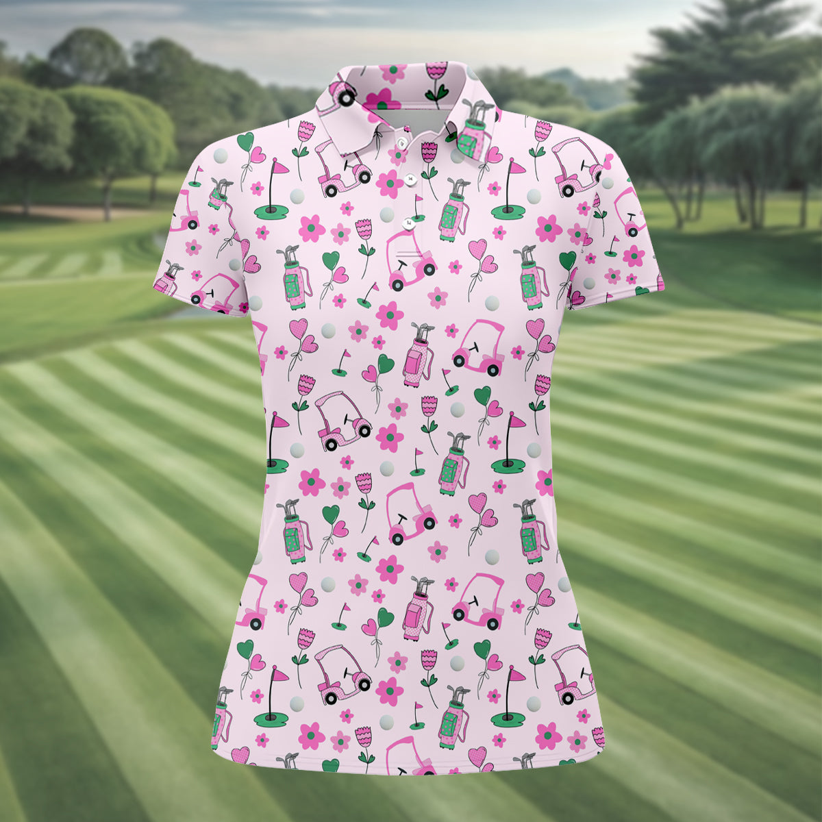 Seamless Pink Green Funny Womens Golf Polo Shirt, Ladies Golf Shirt, Mothers Day Gifts