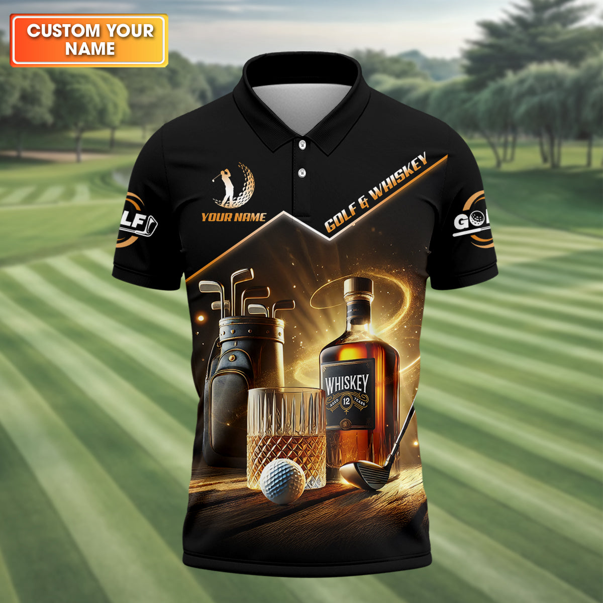 Golf And Whiskey Custom Men's Golf Polo Shirt, Whiskey Golf Shirt, Gift For Golfers