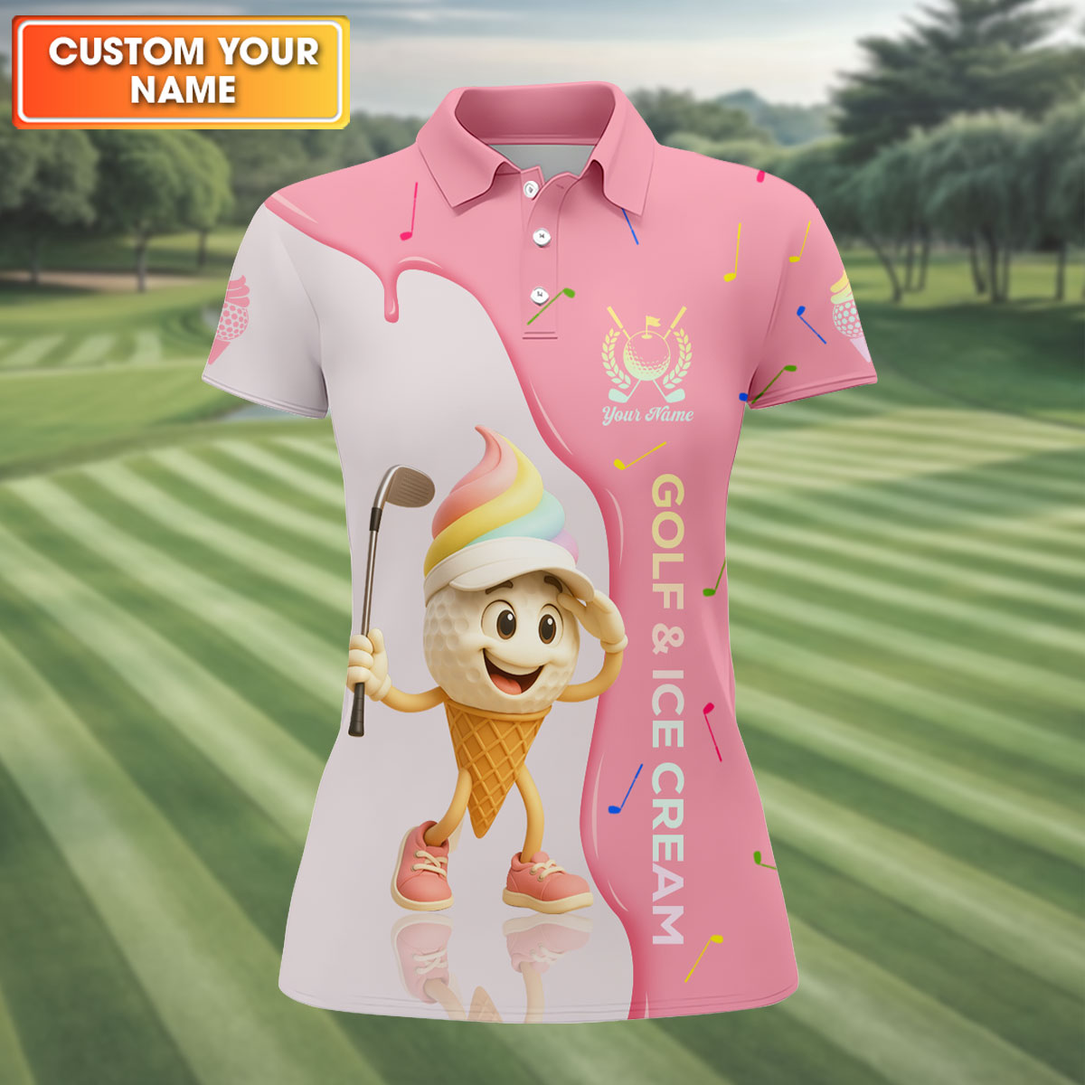 Golf And Ice Cream Funny Womens Golf Polo Shirt, Womens Golf Tops, Custom Ladies Golf Shirt