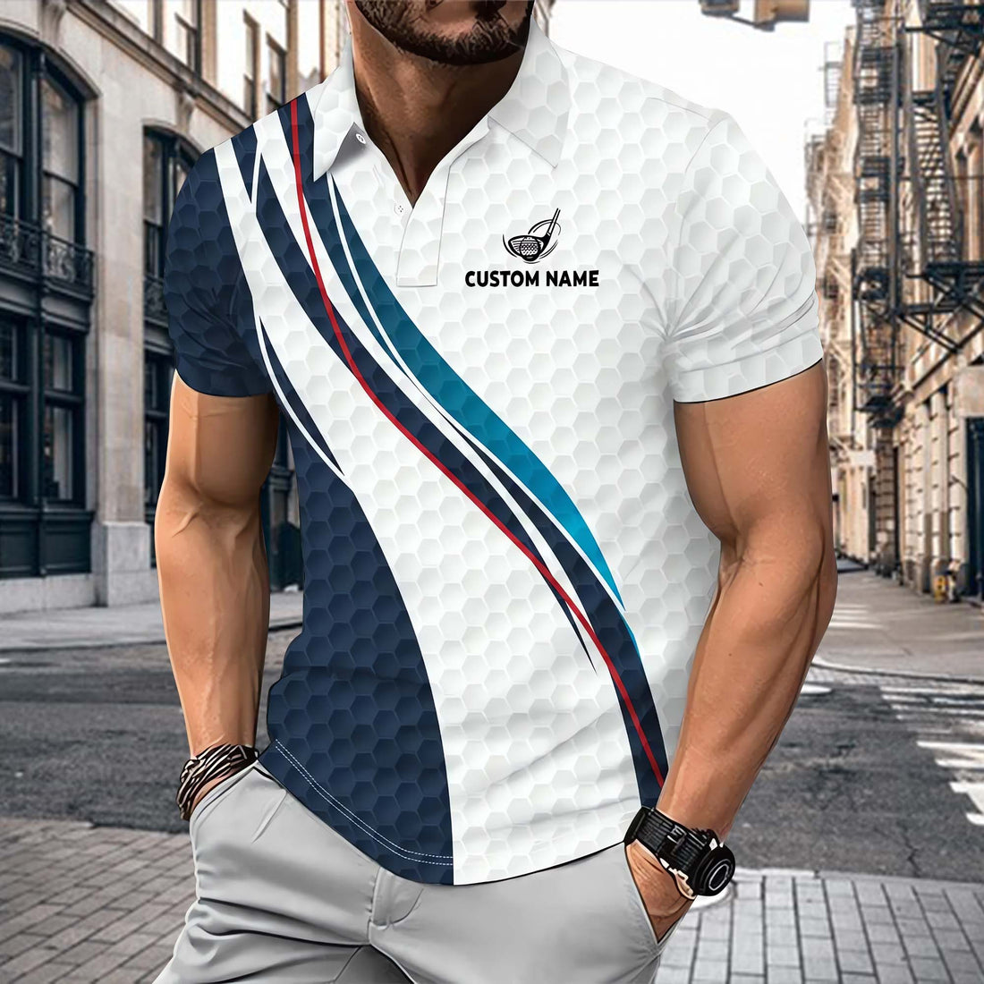 Geometric Pattern Personalized Golf Polo Shirt, Golf Shirt, Gift For Golfers