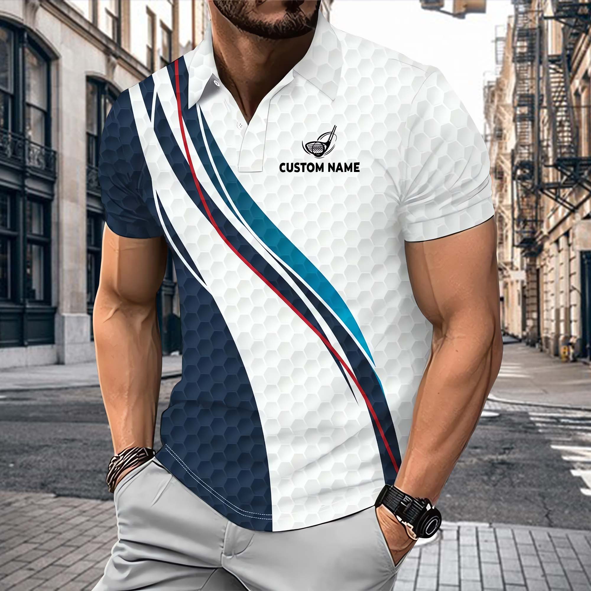 Geometric Pattern Personalized Golf Polo Shirt, Golf Shirt, Gift For Golfers