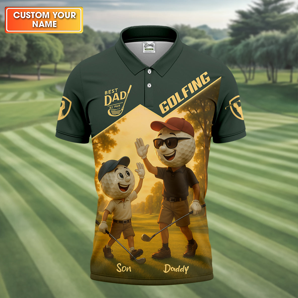 Best Dad By Par Personalized Men's Golf Polo Shirt, Dad Golf Gift, Christmas Golf Gift