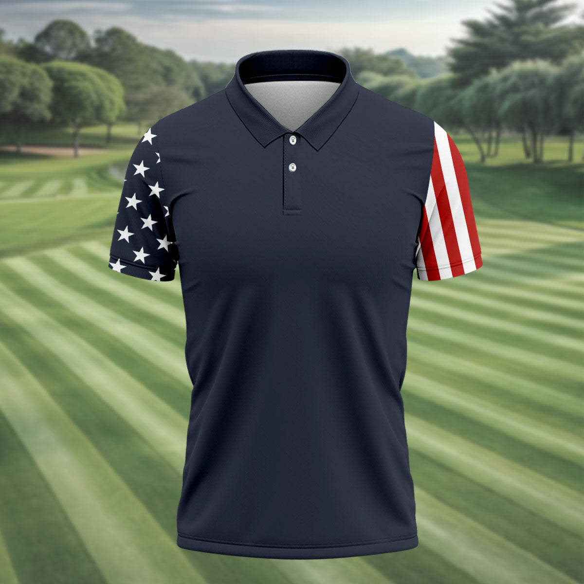 American Flag Golf Polo Shirt, Mens Golf Gift, Patriotic Golf Shirt