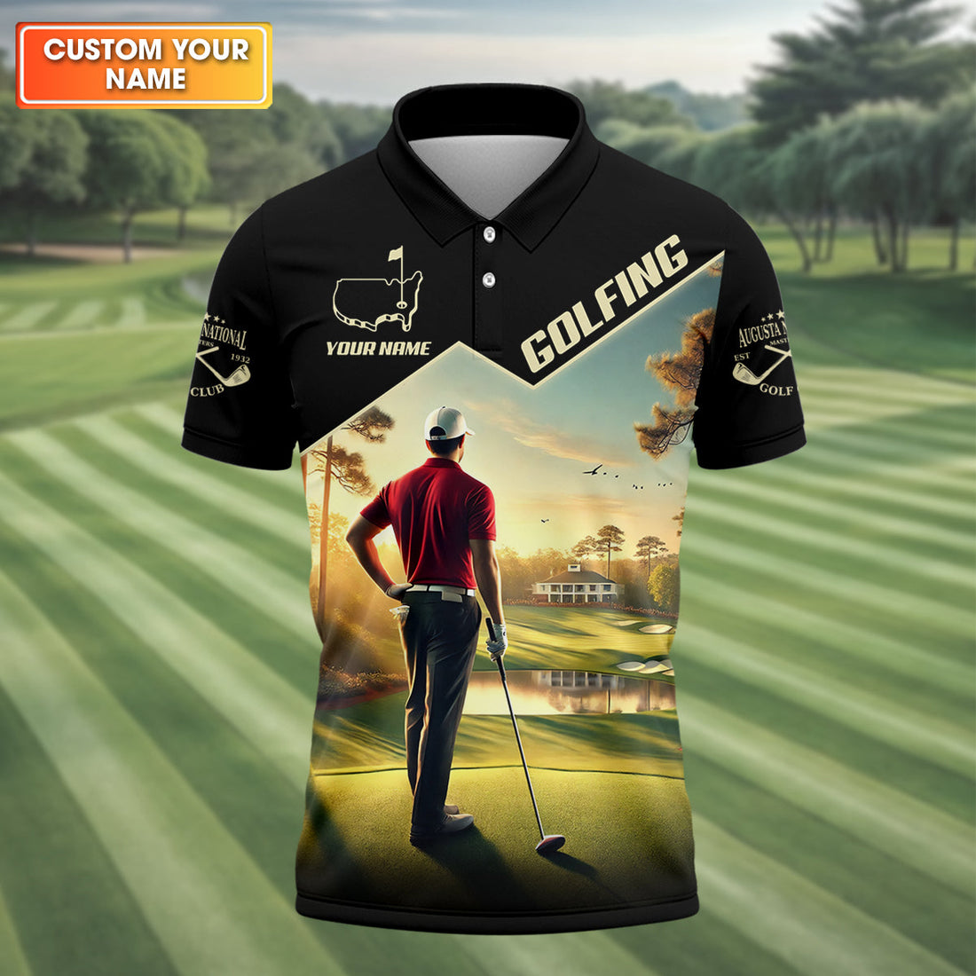 Custom Augusta Golfer Men's Golf Polo Shirt, Golfing Apparel, Mens Golf Gift, Funny Golf Polo Shirt