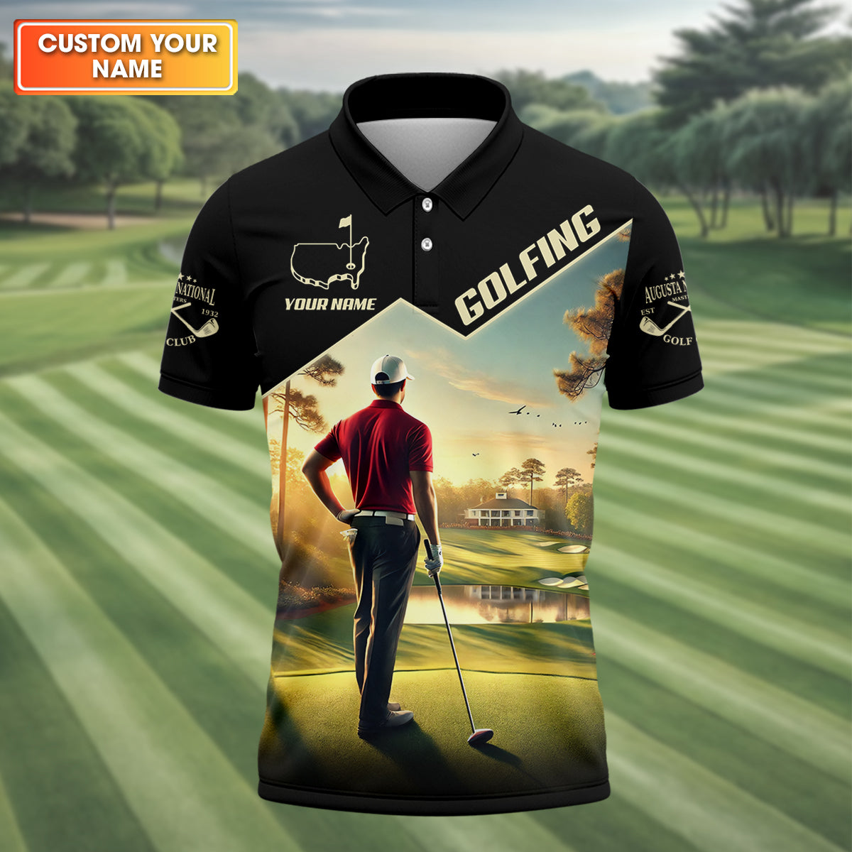 Custom Augusta Golfer Men's Golf Polo Shirt, Golfing Apparel, Mens Golf Gift, Funny Golf Polo Shirt