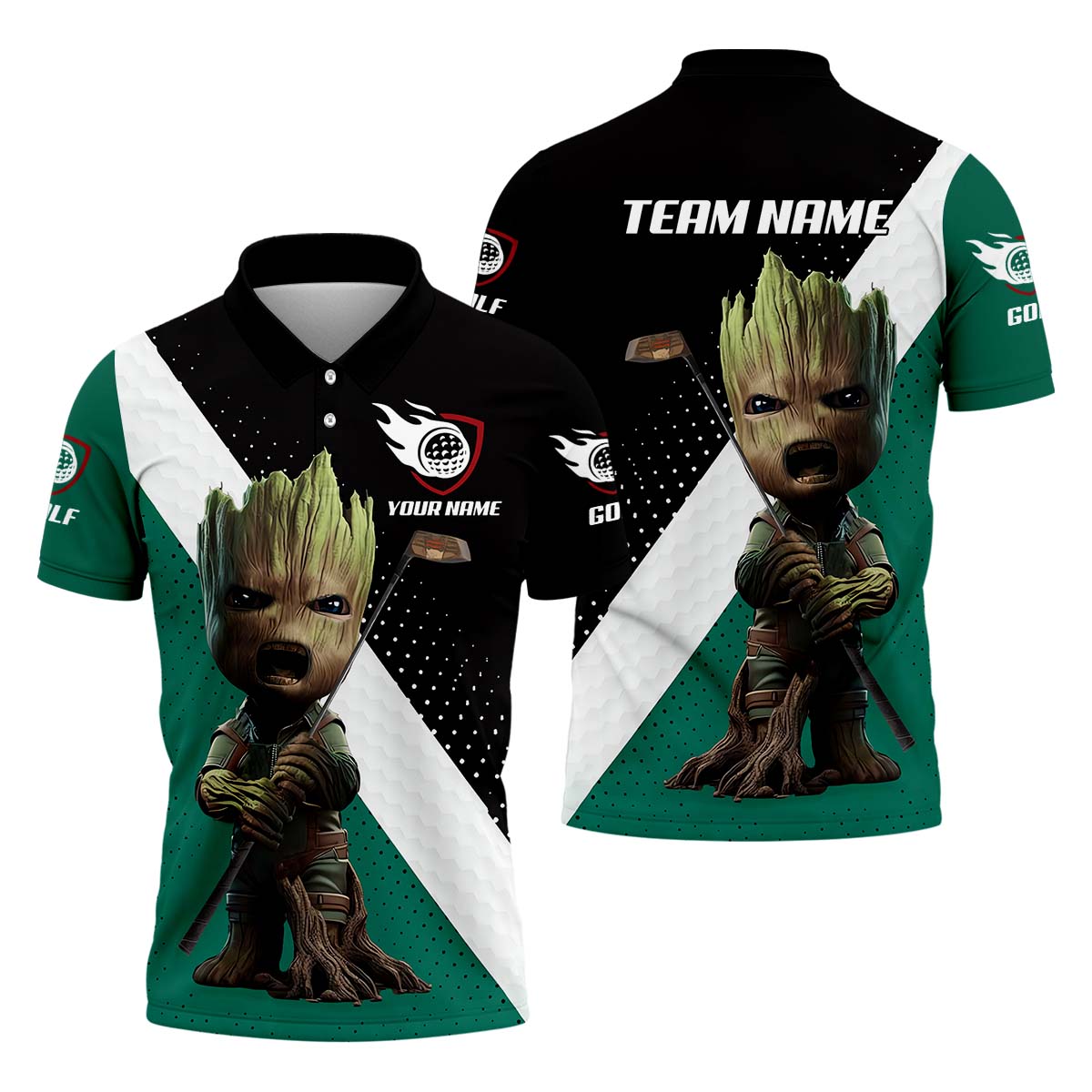 Angry BabyGroot Custom Golf Polo Shirt, Gift For Golfers, Golf Gift Ideas