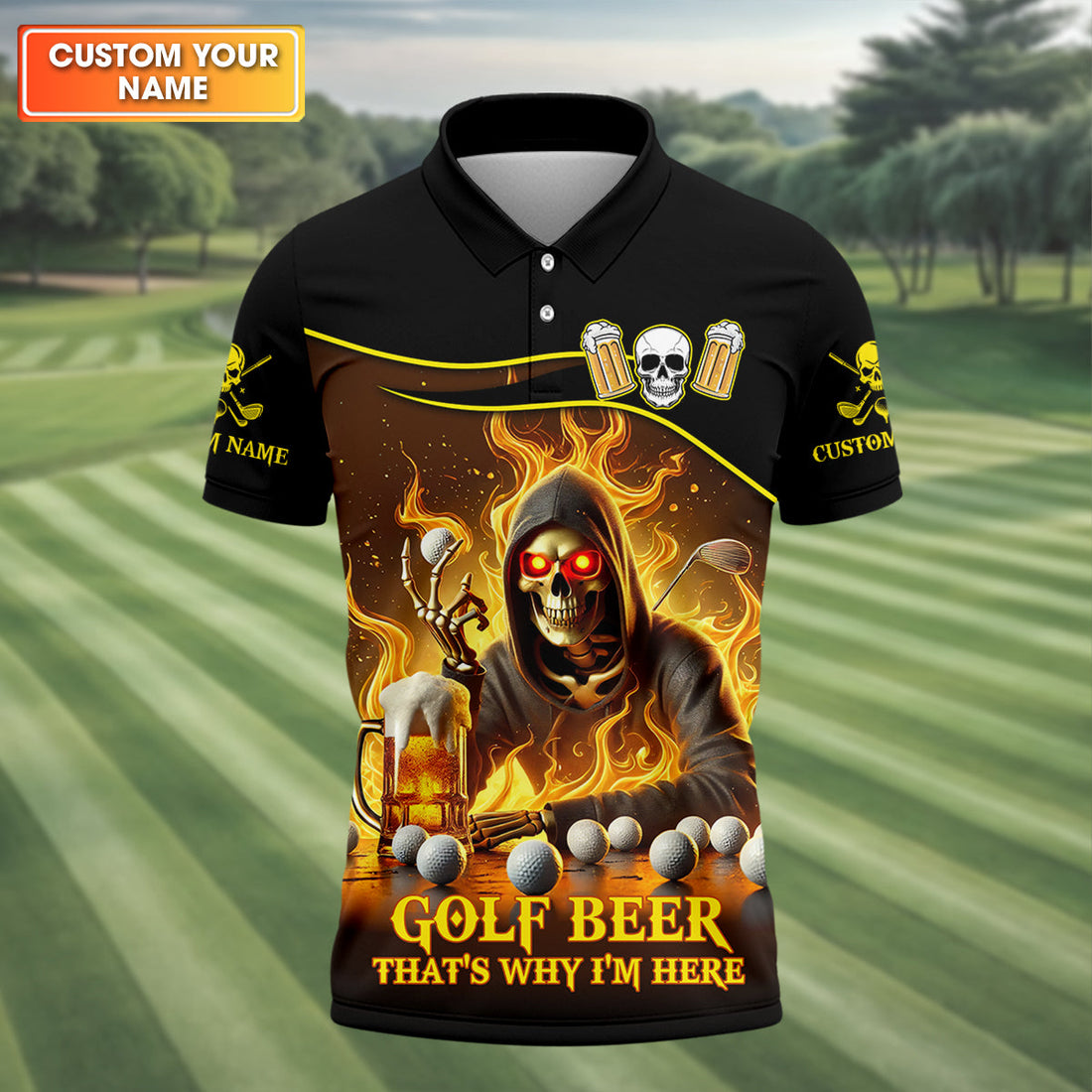 Golf Beer Custom Men's Golf Polo Shirt, Funny Skull Golf Shirt, Dad Golf Gift