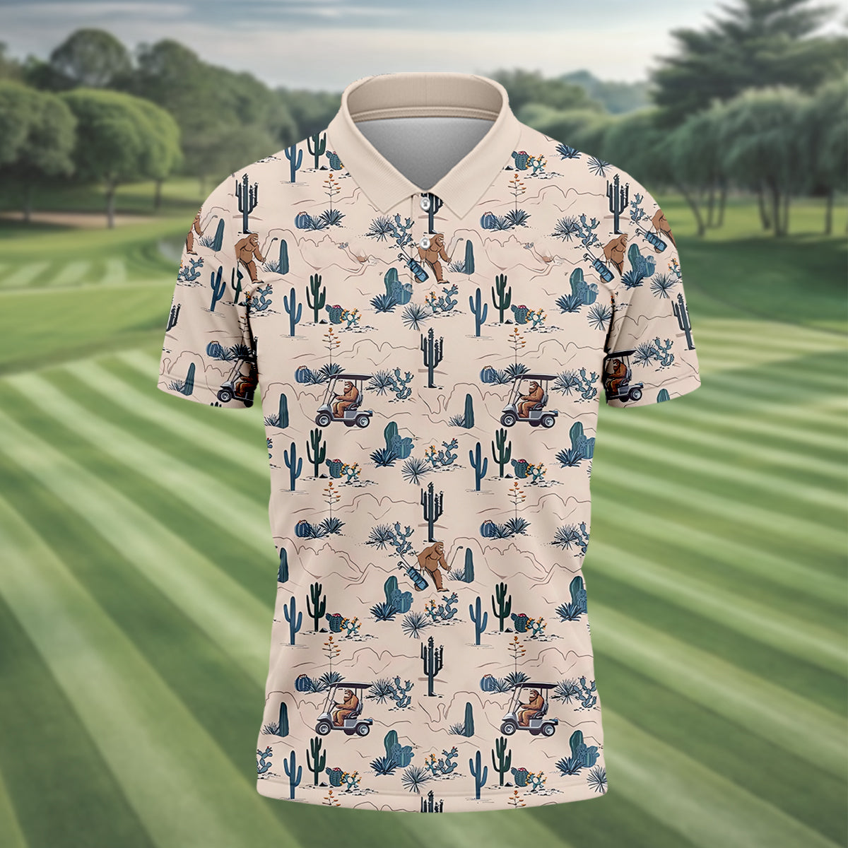 Bigfoot On The Green Men's Golf Polo Shirt, Funny Golf Shirt, Men Golf Gifts