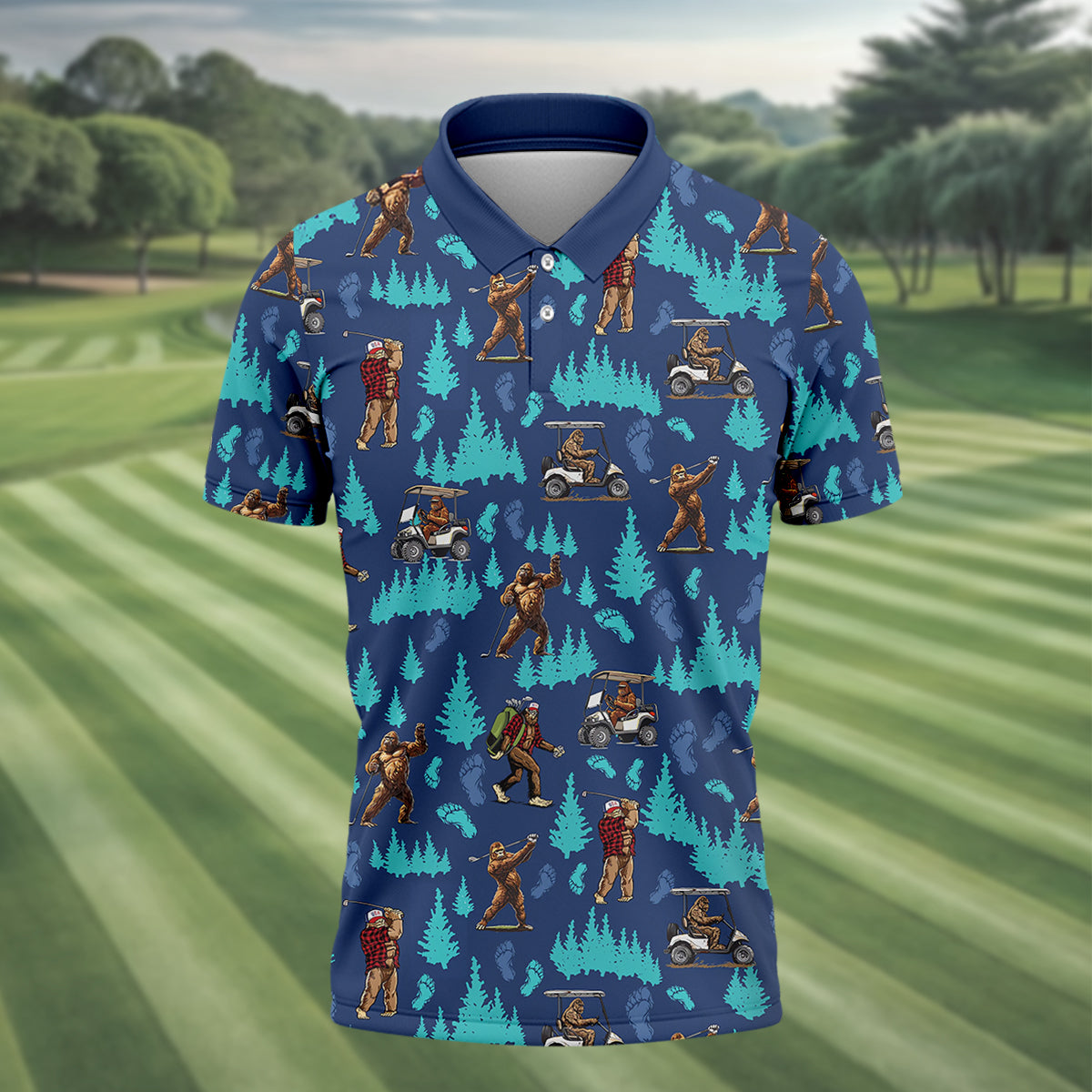 Bigfoot Sasquatch Custom Men's Golf Polo Shirt, Bigfoot Golf Shirt, Funny Golf Gifts