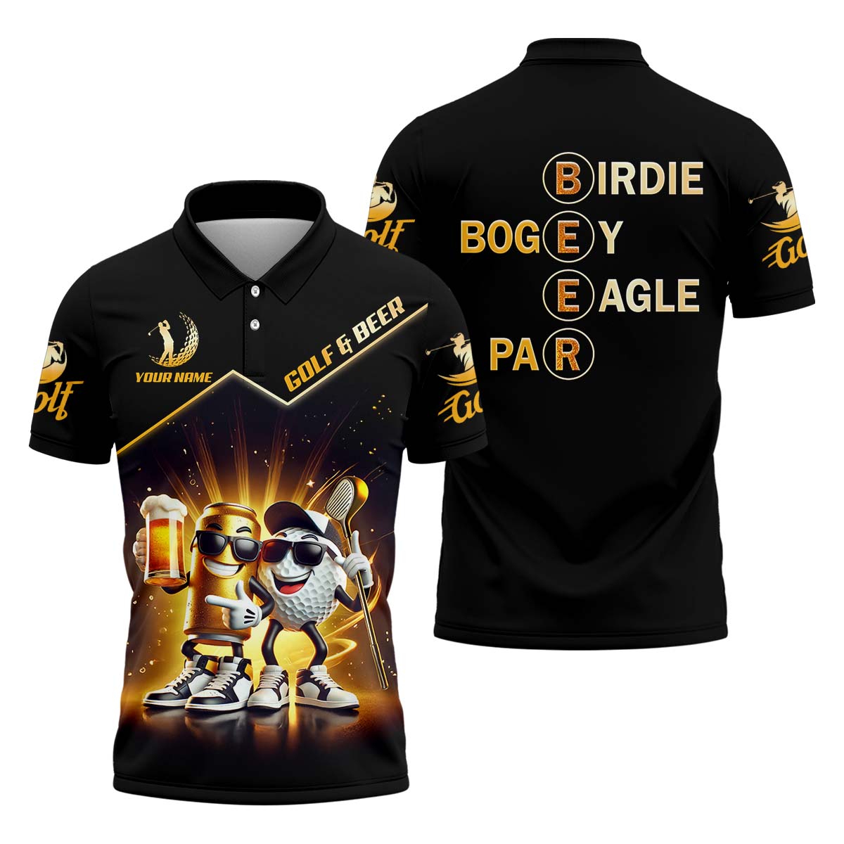 Golf And Beer Custom Men's Golf Polo Shirt, Funny Golf Apparel, Fun Golf Shirts For Men