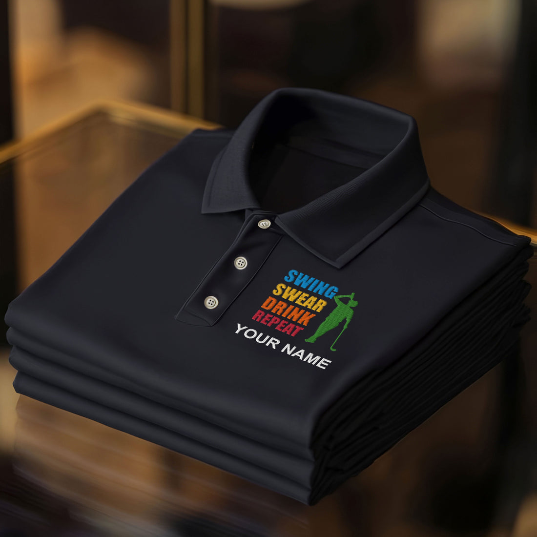 Swing Swear Drink Repeat Custom Embroidery Polo Shirt, Mens Golf Shirt, Dad Golf Gift