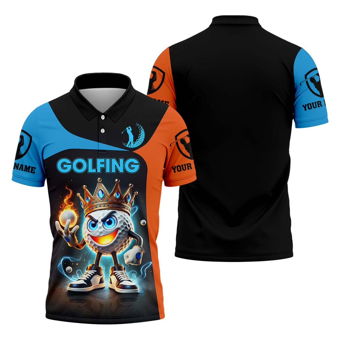 Fire Crown Funny Golf Polo Shirt, Golfing Apparel, Golf Gift For Men