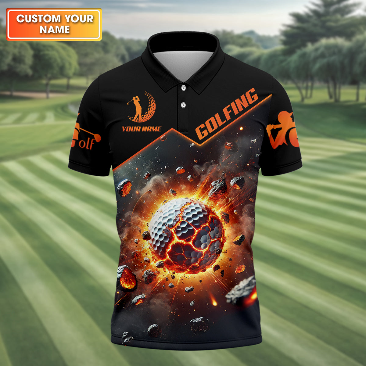 Galactic Golf Men's Golf Polo Shirt, Golfing Apparel, Mens Golf Gift, Funny Golf Shirt
