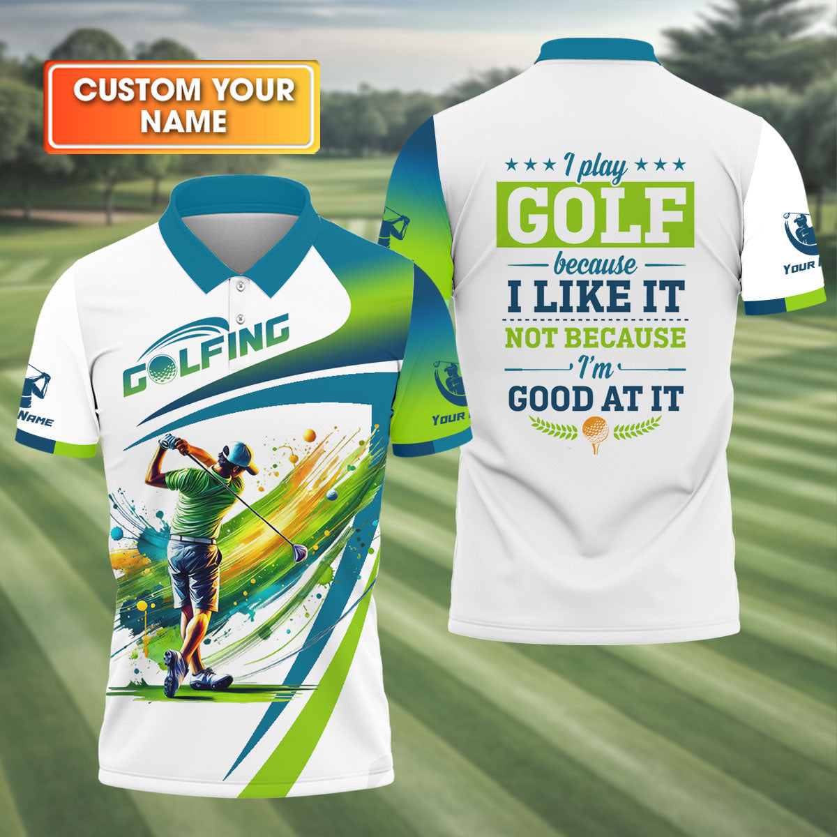 I Play Golf Because I Like It Personalized Funny Men's Golf Polo Shirt, Christmas Golf Gift