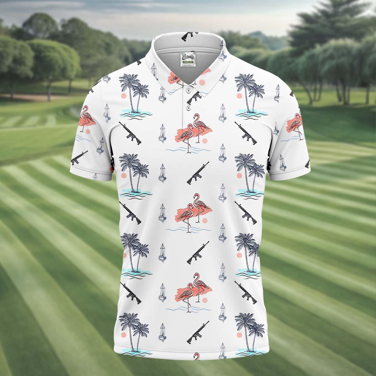 Flamingo Golf Polo Shirt, Mens Golf Gift, Funny Golf Shirt, Tropical Shirt