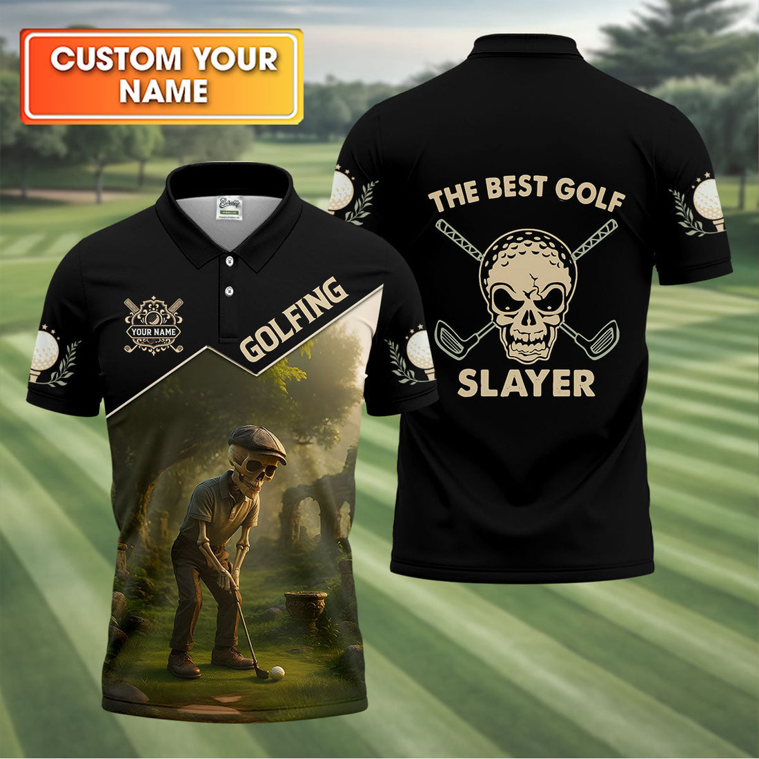 The Best Golf Slayer Custom Golf Polos For Men, Skull Shirt, Golf Shirts For Men, Gift For Golfers