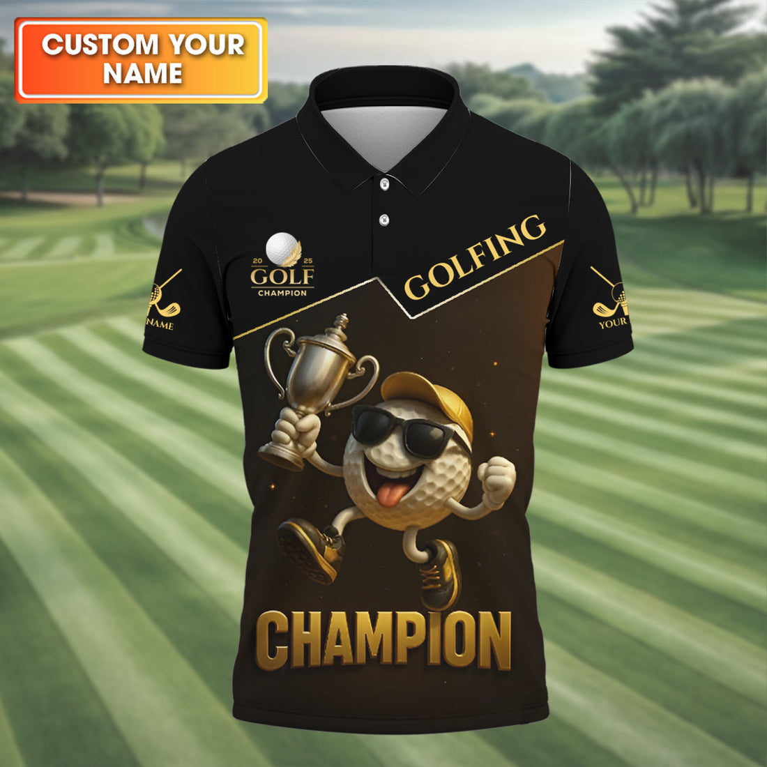 Golf Champion Funny Shirt, Men's Funny Graphic Golf Polo Shirt, Dad Golf Gift