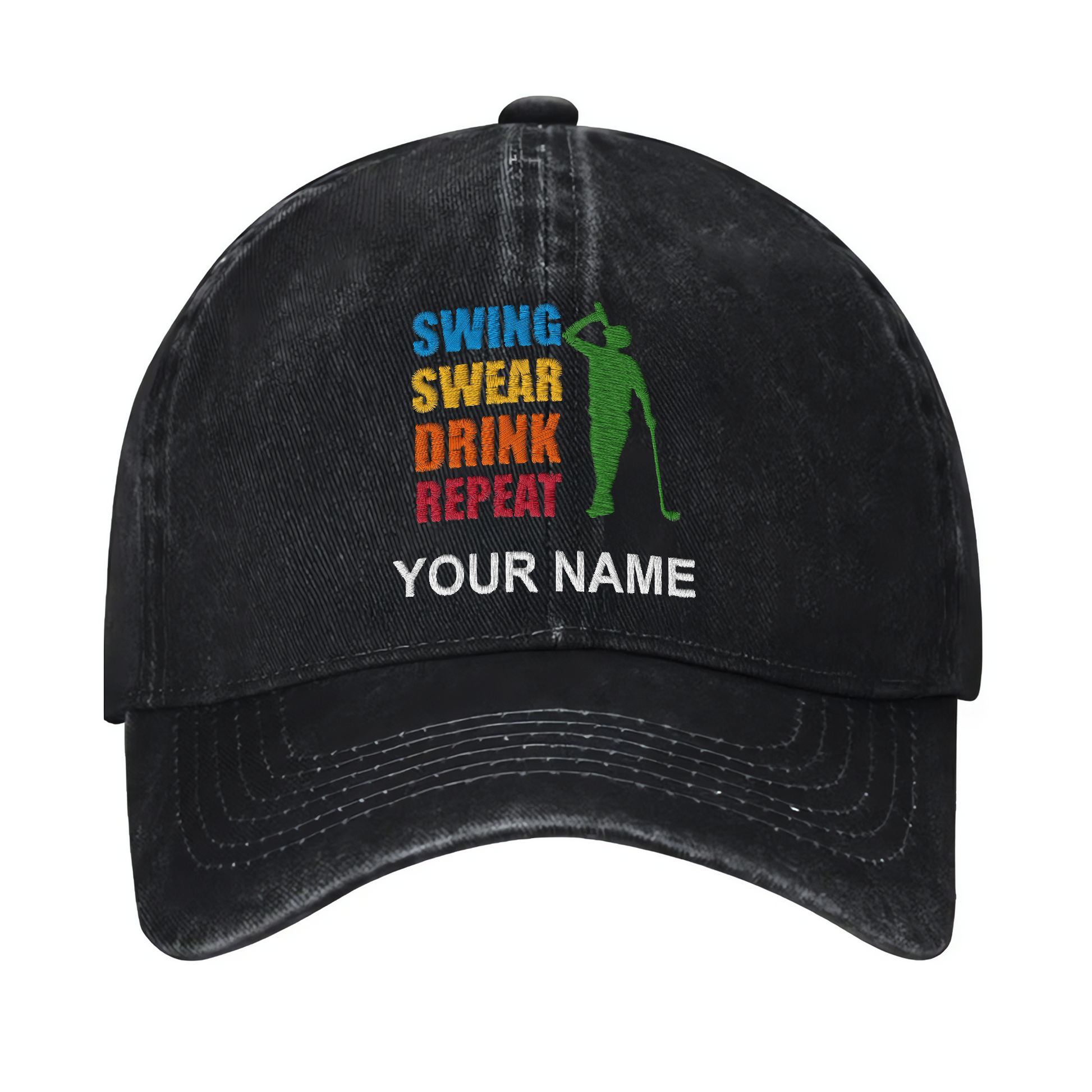 Swing Swear Drink Repeat Custom Embroidered Baseball Cap, Funny Golf Hat, Dad Golf Gift