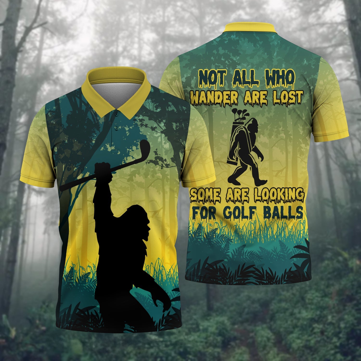 Bigfoot Hawaiian Polo Golf Shirts, Mens Golf Gift, Funny Golf Shirt