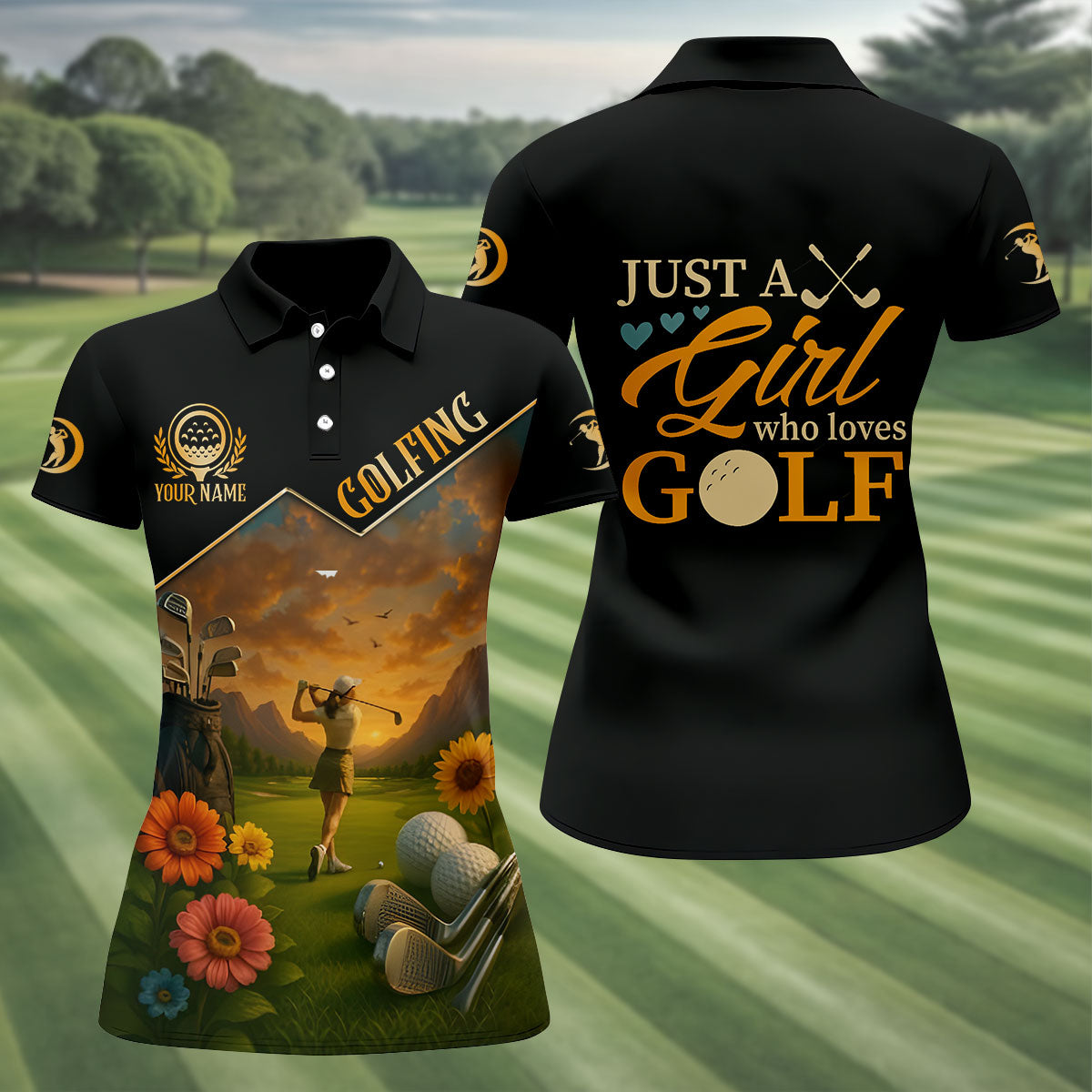 Just A Girl Who Loves Goft Custom Womens Golf Polo Shirt, Ladies Golf Shirts, Womens Golf Clothes