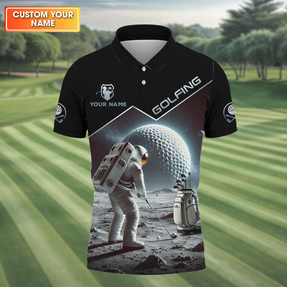 Outer Space Personalized Funny Men's Golf Polo Shirt, Christmas Golf Gift