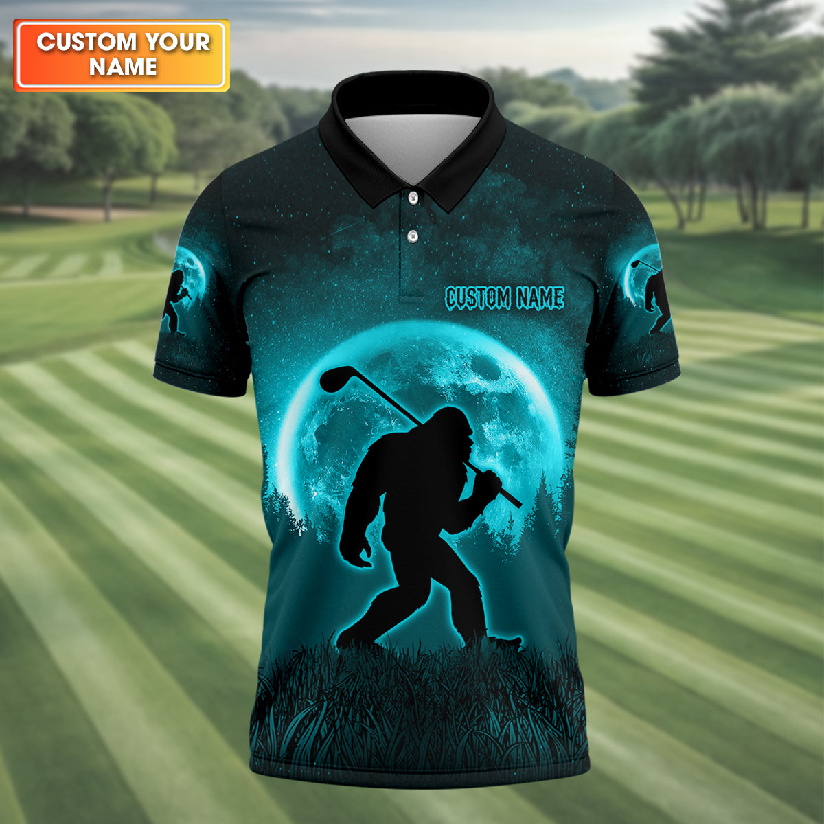 Custom Bigfoot Golf Polo Shirt, Mens Golf Gift, Funny Golf Shirt, Golf Gift For Dad