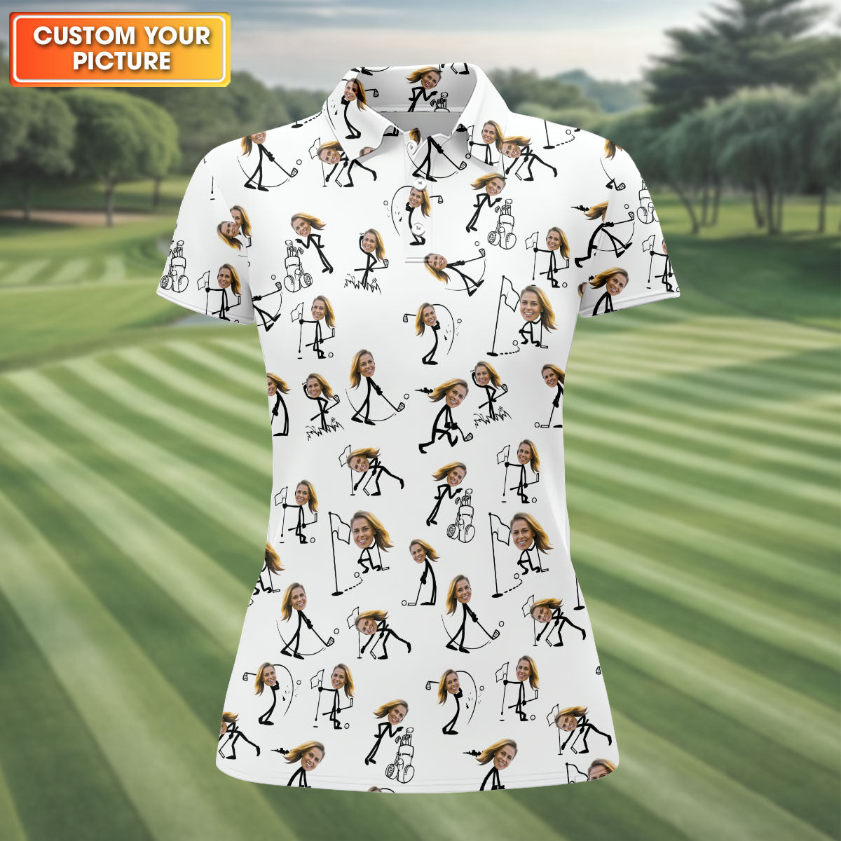 Funny Stick Women Golf Polos, Custom Face Golf Shirt, Funny Golf Shirts For Women, Ladies Golf Clothes