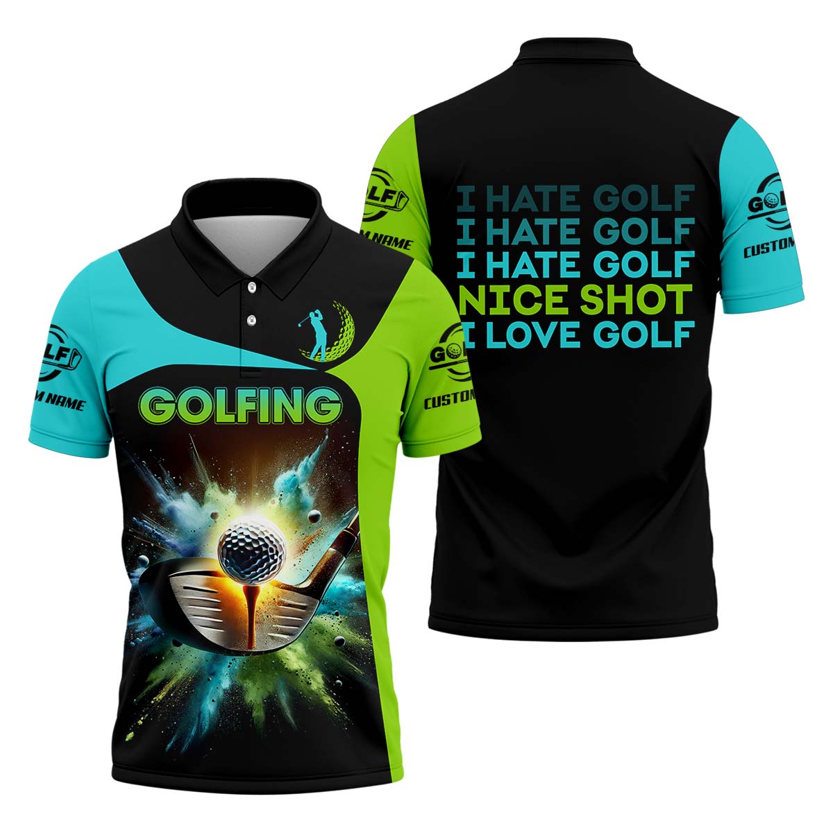 I Hate Golf Nice Shot I Love Golf, Custom Men's Golf Polo Shirt, Golfing Apparel, Gift For Golf Lover
