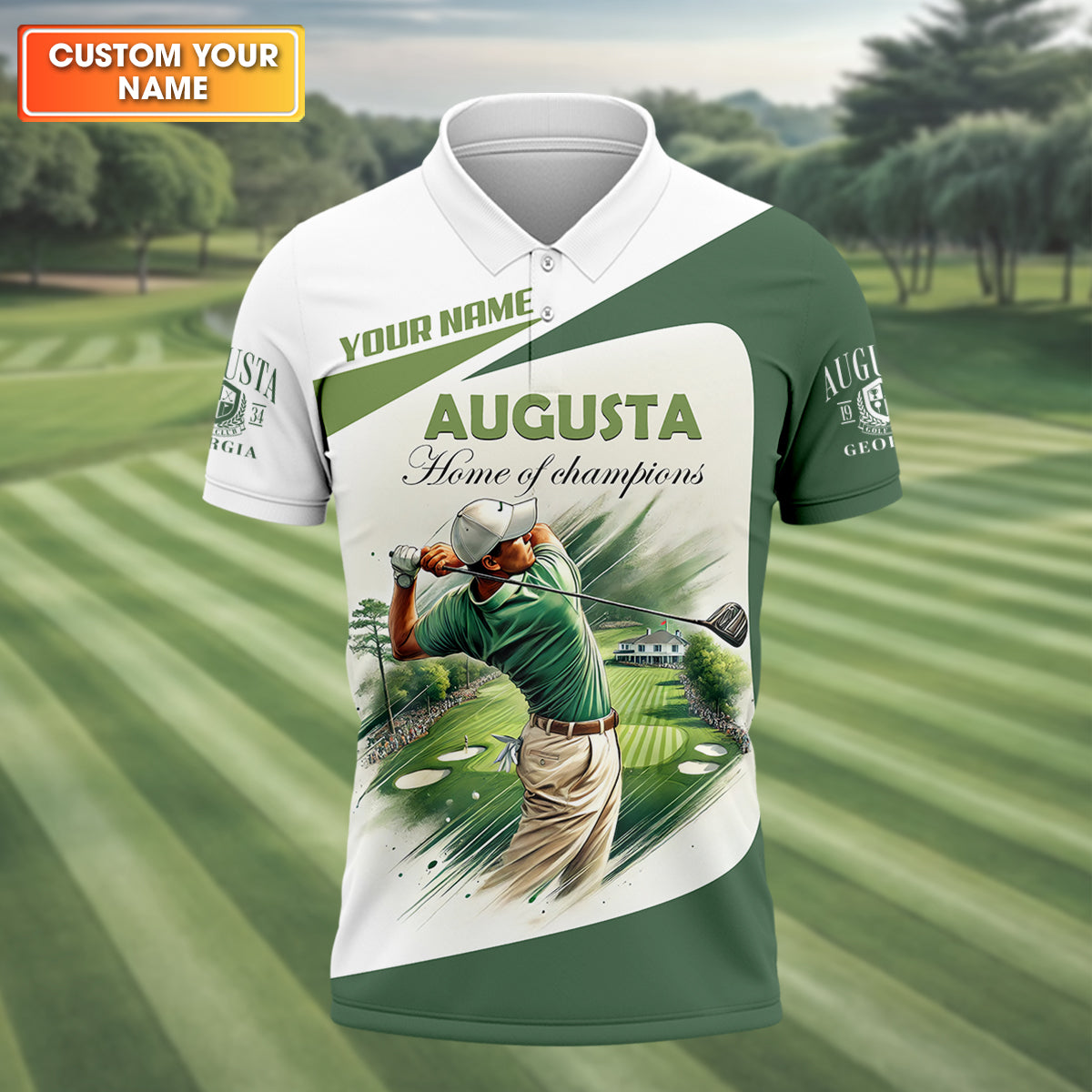 Custom Augusta Golfer Home Of Champions Men's Golf Polo Shirt, Mens Golf Gift, Mens Golf Shirt