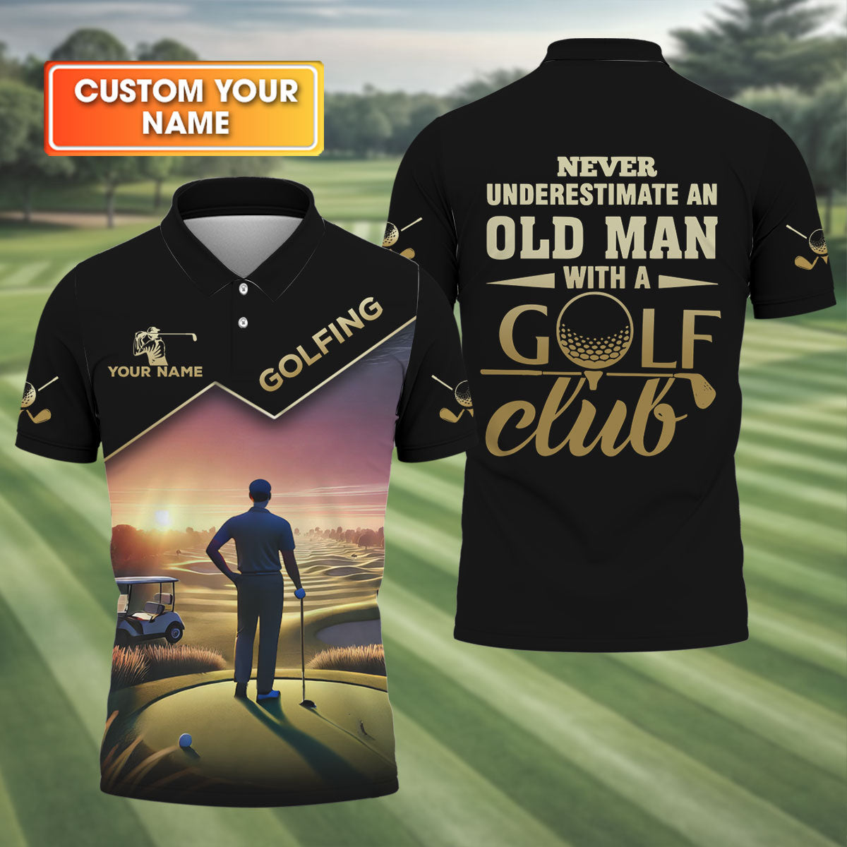 Never Underestimate An Old Man Personalized Men's Golf Polo Shirt, Christmas Golf Gift