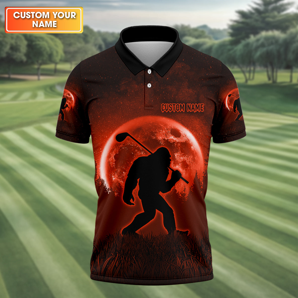 Custom Bigfoot Golf Polo Shirt, Mens Golf Gift, Funny Golf Shirt, Golf Gift For Dad