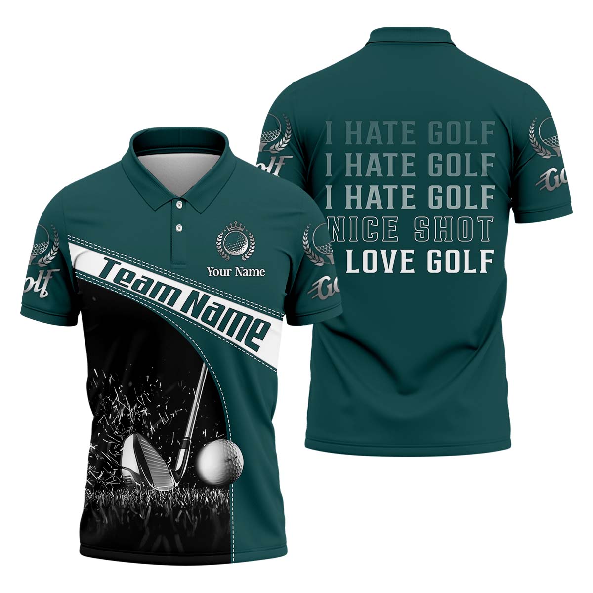 Love-Hate Custom Golf Polo Shirt, Golfing Apparel, Mens Golf Gift, Gifts For Golf Lovers
