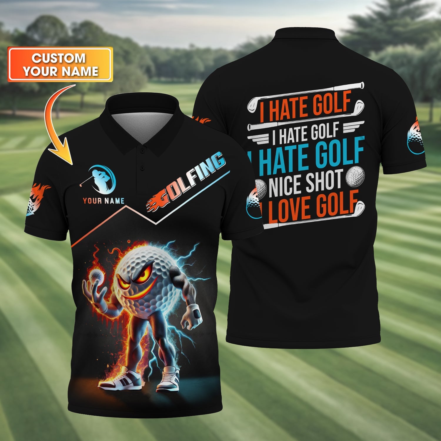 Thunder Strike Custom Golf Polo Shirt, Funny Golf Shirt, Golfing Apparel, Golf Gift For Men