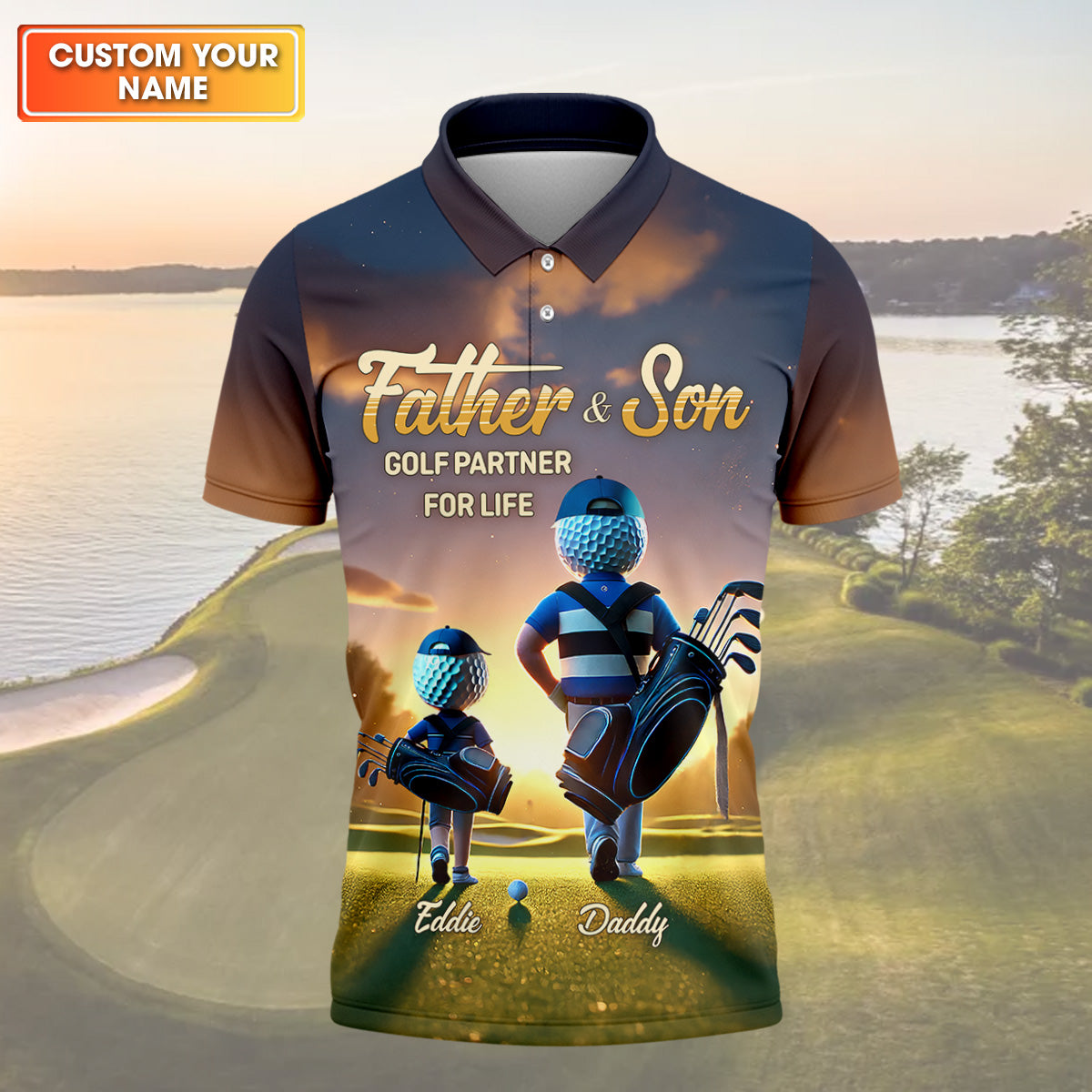 Father And Son Golf Partner For Life Custom Men's Golf Polo Shirt, Dad Golf Gift, Christmas Golf Gift